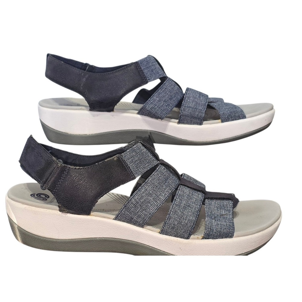 CLARKS Cloudsteppers Aria Strappy Sport Sandals Navy Womens Size 8.5 Eu 39.5